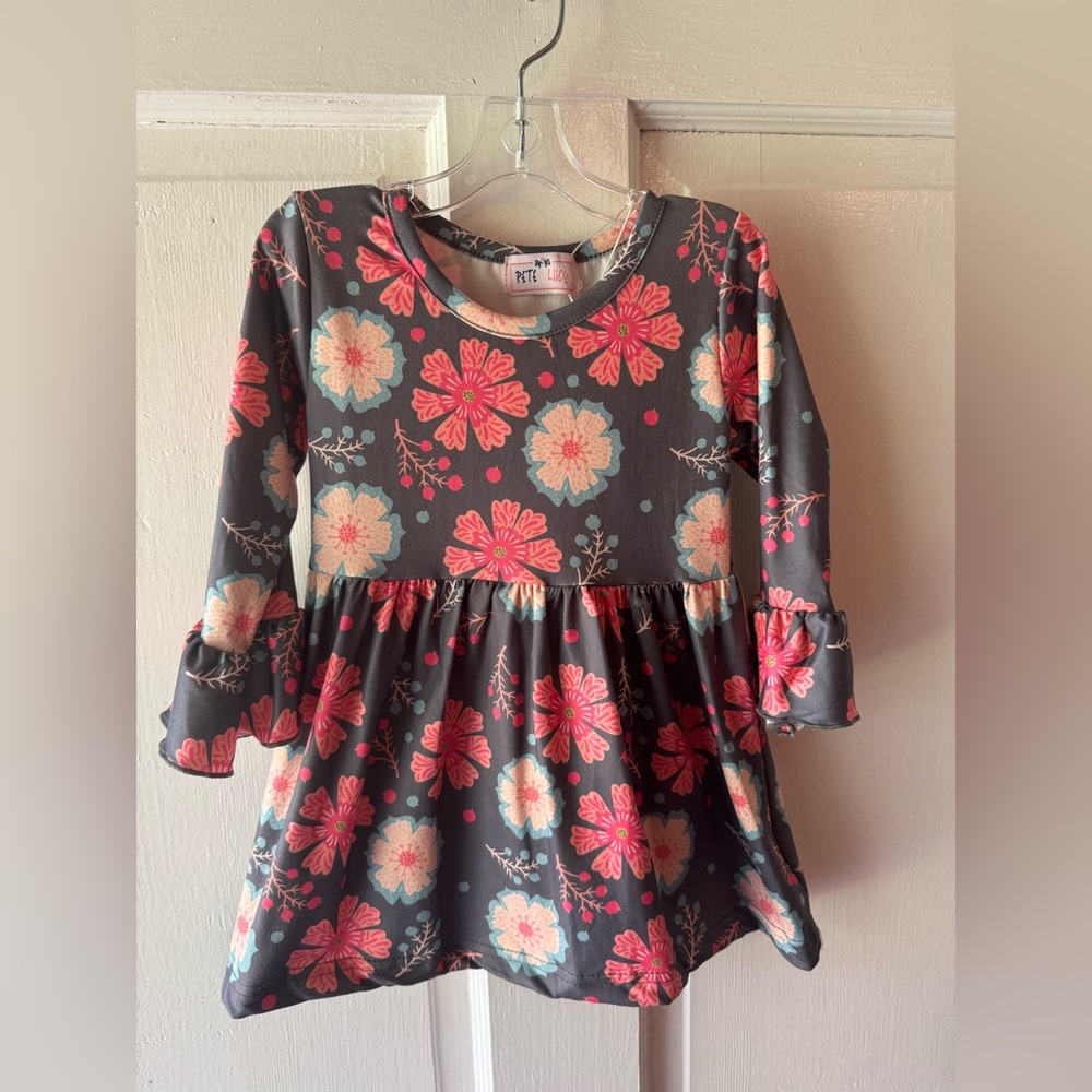 Floral Kids Dress in Gray and Pink